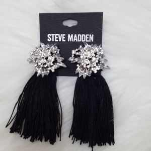 Steve Madden Crystals and Black Tassels Earrings